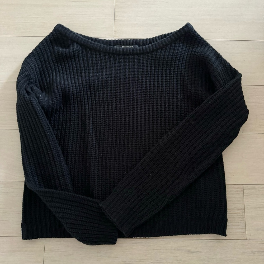 black sweater off shoulder